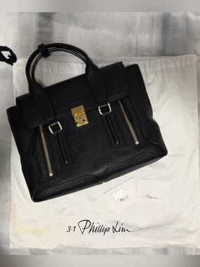 3.1 PHILLIP LIM BLACK TEXTURED CALFSKIN MEDIUM PASHLI SATCHEL